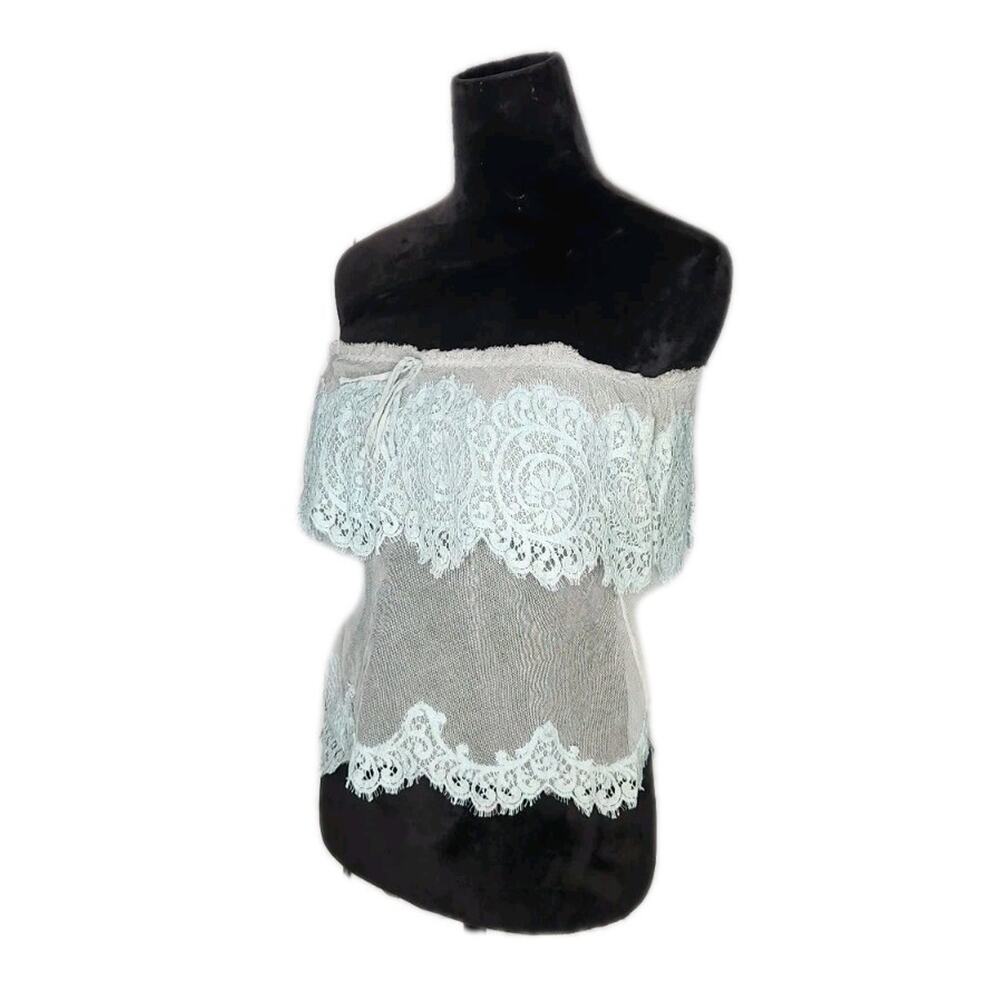 Catherine Brickhill Cotton Mesh Tulle Lace Strapless Sheer Top Light Mint S - Picture 2 of 6
